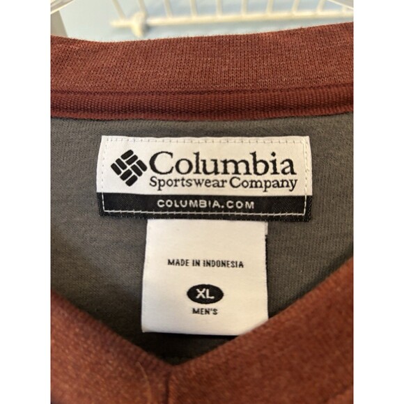 Columbia Sweatshirt Mens XL Ribbed Pullover Maroon Long Sleeve V Neck - Picture 2 of 6
